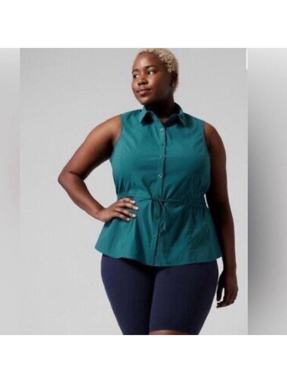 Athleta Levitate Poplin Sleeveless Collared Athleisure Button-Down Top Shirt H13